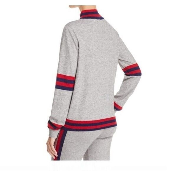 Madeleine Thompson x AQUA Mockneck Pullover Sweater Size XS Gray Red Blue Stripe - Picture 3 of 10